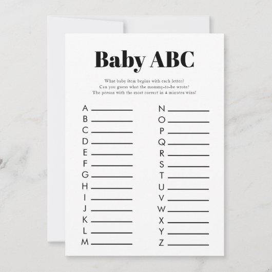 Minimalistisch Baby shower ABC spel Kaart (Voorkant)