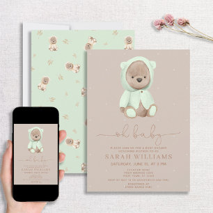 Minimalistisch Baby shower Baby Sage Green Beer Kaart