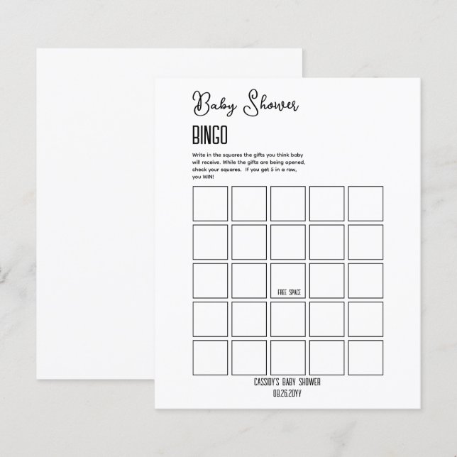 Minimalistisch Baby shower Bingo (Voorkant / Achterkant)
