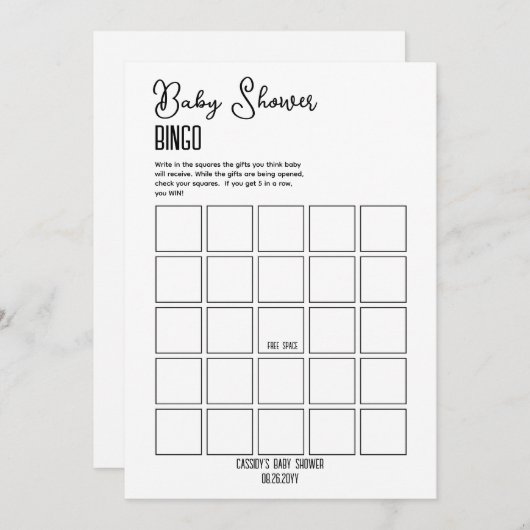 Minimalistisch Baby shower Bingo Kaart (Voorkant / Achterkant)
