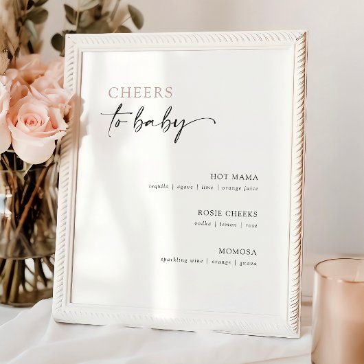 Minimalistisch Baby shower Cocktail Menu Bar Sign Poster