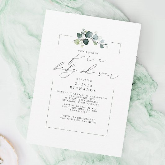 Minimalistisch Baby shower groen elegant script Kaart