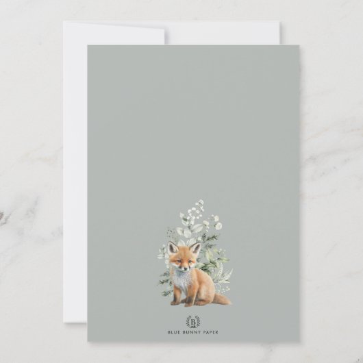 Minimalistisch Baby shower met groene fox-sage Kaart (Achterkant)