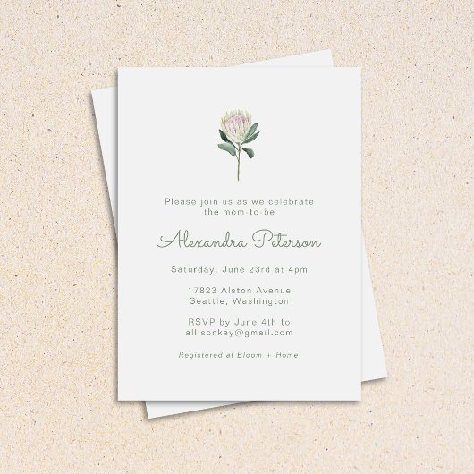 Minimalistisch Baby shower Protea Flower Boho Past Kaart