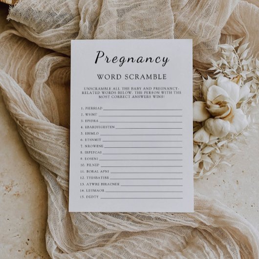 Minimalistisch Baby shower spel – Word scramble Kaart