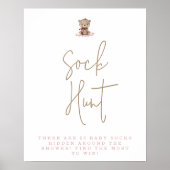 Minimalistisch Baby shower Teddy Bear Sock Hunt Poster (Voorkant)