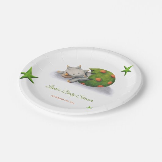 Minimalistisch Baby shower Triceratops Dinosaur Papieren Bordje (Gekanteld)