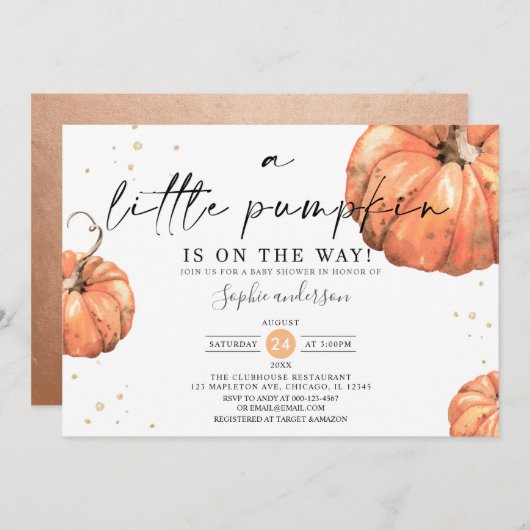 Minimalistisch Baby shower van een kleine pompoenH Kaart (Voorkant / Achterkant)