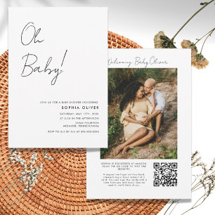 Minimalistisch Baby shower voor foto-QR-code Kaart
