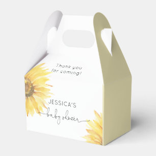 Minimalistisch baby shower voor zonnebloemen bedankdoosjes