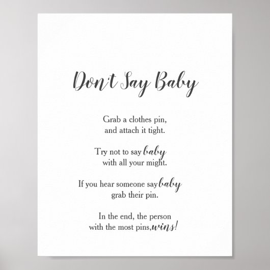 Minimalistisch Baby shower Zeg geen Baby-spelcode Poster (Voorkant)