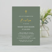 Minimalistisch baptisme Sage Green & Gold Folie Uitnodiging (Staand Voorkant)