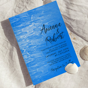 Minimalistisch Beach Azure Blue Wedding Invitation Kaart
