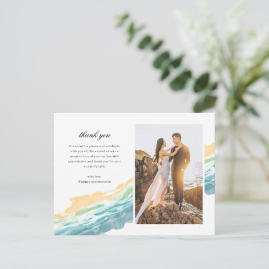 Minimalistisch Beach-fotoweddenschap Dank u Briefk Briefkaart (Staand voorkant)