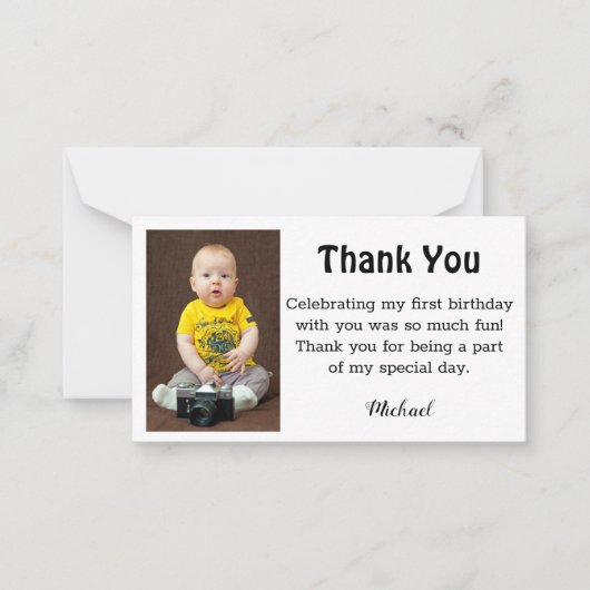 minimalistisch bedankt jongen foto op eerste verja notitiekaartje (Voorkant)