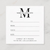 Minimalistisch bedrijfscadeaucertificaat Modern Lo Vierkante Visitekaartje (Achterkant)