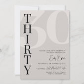 Minimalistisch Beige 30e Verjaardagsfeestuitnodigi Kaart (Voorkant)