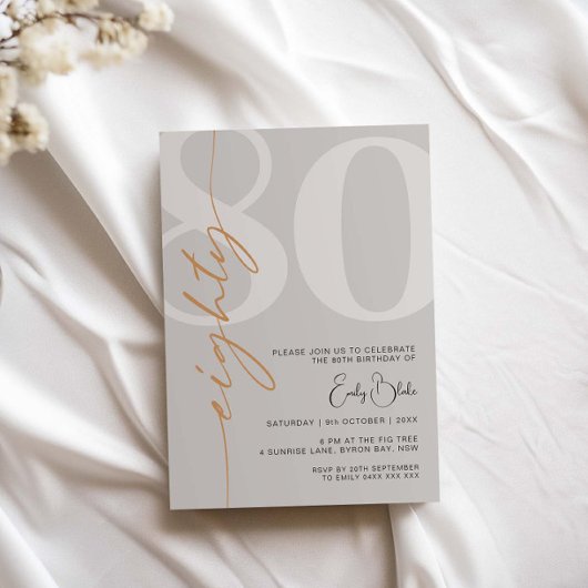 Minimalistisch Beige 80ste verjaardagsfeestje Kaart