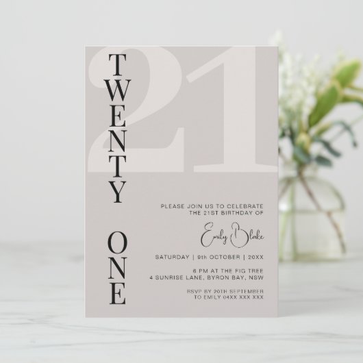Minimalistisch Beige eenentwintig 21ste verjaardag Kaart (Staand voorkant)