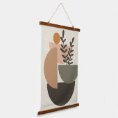 Minimalistisch beige en groene botanische hangend wandkleed (Gebogen)