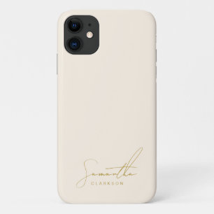 Minimalistisch Beige & Goud Handgeschreven Cursief iPhone 11 Hoesje