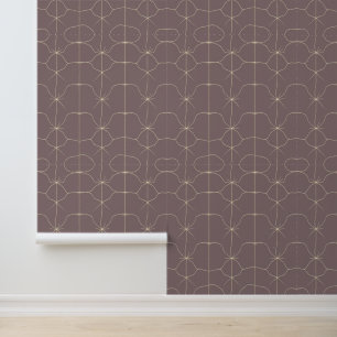 Minimalistisch beige lijnpatroon op Mauve Behang
