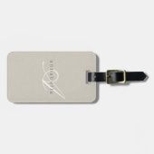 Minimalistisch Beige Linnen Monogram Script Bagagelabel (Voorkant horizontaal)