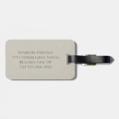 Minimalistisch Beige Linnen Monogram Script Bagagelabel (Achterkant horizontaal)