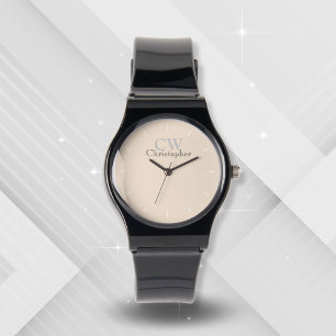 Minimalistisch beige monogram horloge