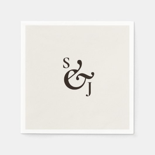 Minimalistisch beige Monogram Weddenschap Servet (Voorkant)