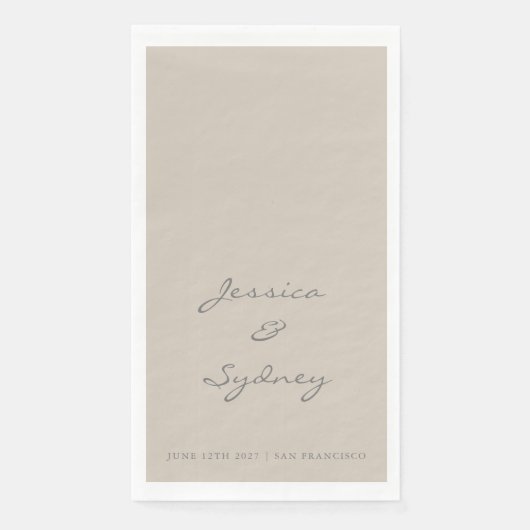Minimalistisch Beige Taupe Script Wedding Custom Servet (Voorkant)