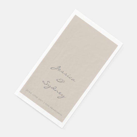 Minimalistisch Beige Taupe Script Wedding Custom Servet (Hoek)