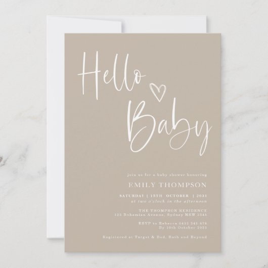 Minimalistisch Belige White Baby shower Uitnodigin Kaart (Voorkant)