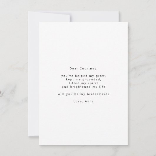 Minimalistisch Bent u mijn Bridesmaid-Kaart? Bedankkaart (Achterkant)