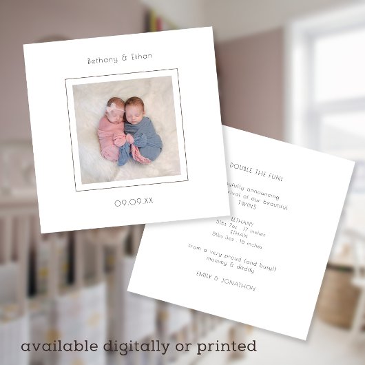 Minimalistisch bericht over de geboorte van Twins- Aankondiging