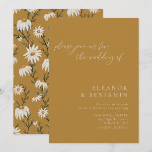 Minimalistisch bijtende Floral Mustard Yellow Wedd Kaart