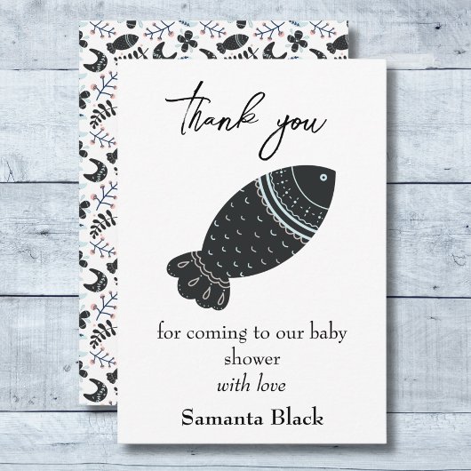 Minimalistisch Black Fish Baby shower Bedankkaart