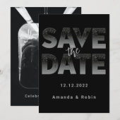Minimalistisch Black Glitter Drip Weduwfoto Save The Date (Voorkant / Achterkant)