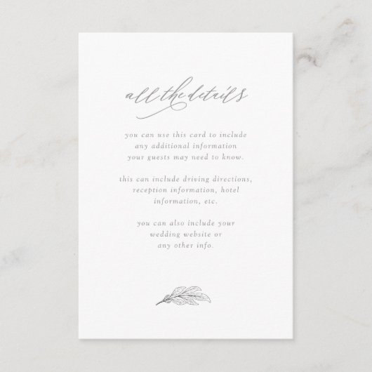 minimalistisch blad | Details witte en grijze gast Informatiekaartje (Voorkant)