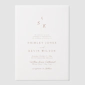 Minimalistisch blad Monogram Terracotta Moderne br Vellum Uitnodigingen (Voorkant)