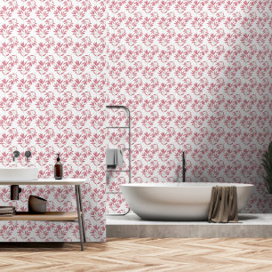 Minimalistisch bladpatroon roze wit behang