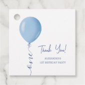 Minimalistisch Blauw Ballon Jongen 1e Verjaardag Bedankjes Labels (Voorkant)