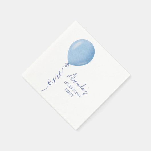 Minimalistisch Blauw Ballon Jongen 1e Verjaardag P Servet (Hoek)