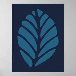 minimalistisch blauw blad poster