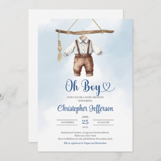 Minimalistisch blauw en bruin jongenskleding Baby Kaart (Voorkant / Achterkant)