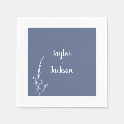 Minimalistisch blauw en wit bruiloft servet (Voorkant)