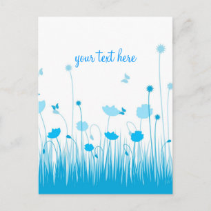 Minimalistisch blauw en wit klaprozen weide script briefkaart