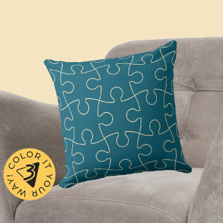 Minimalistisch Blauw & Geel Legpuzzelpatroon Kussen