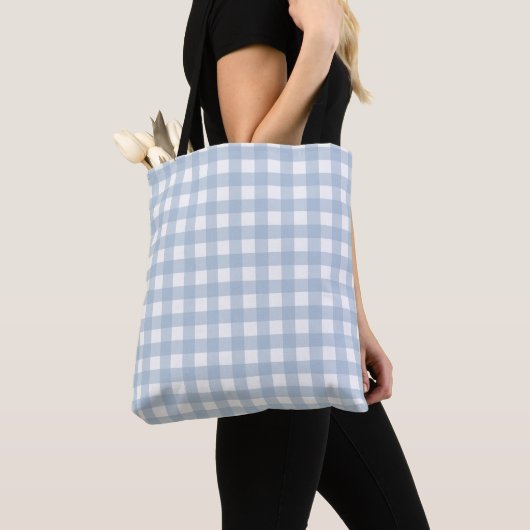 Minimalistisch blauw Gingham Pset Pattern Draagtas (Dichtbij)