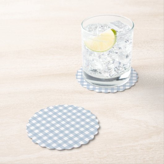 Minimalistisch blauw Gingham Pset Pattern Kartonnen Onderzetters (Insitu)